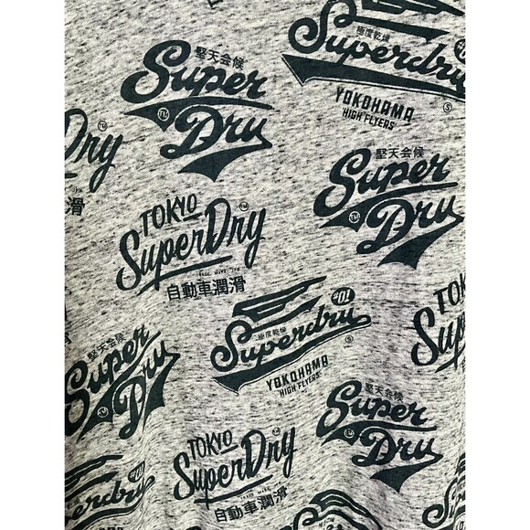 Vintage Superdry T Shirt Mens Large Long Line Gray All Over Graphic Logo - Picture 3 of 6